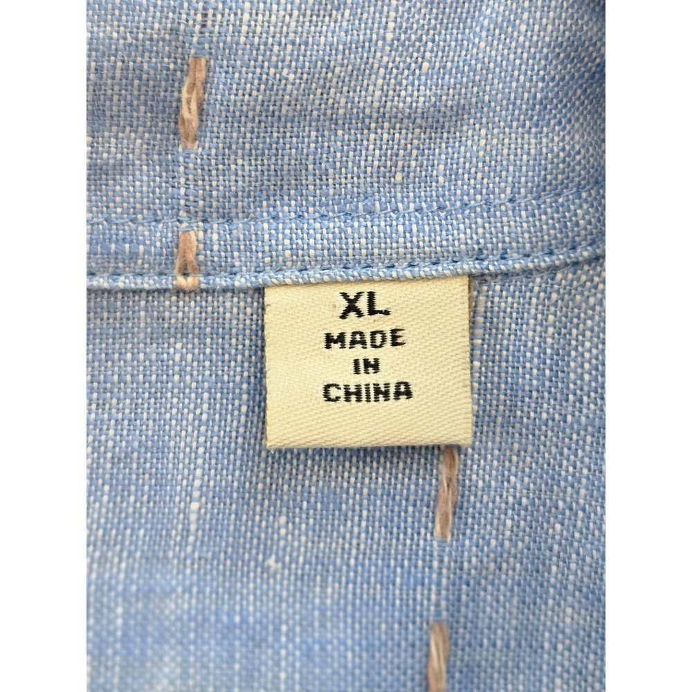 La Habana Linen Buttondown Shirt Short Sleeve‎ Mens XL Blue Grid Contrast Stitch - Picture 6 of 7